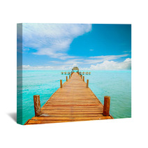 Vacations And Tourism Concept. Jetty On Isla Mujeres, Mexico Wall Art 42699552