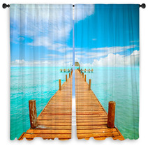 Vacations And Tourism Concept. Jetty On Isla Mujeres, Mexico Window Curtains 42699552