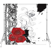 Valentine Red Roses And Lace Swirl Backdrops 5695960