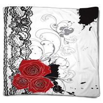 Valentine Red Roses And Lace Swirl Blankets 5695960