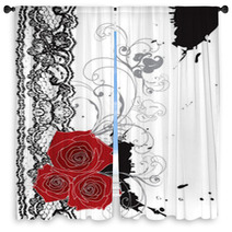 Valentine Red Roses And Lace Swirl Window Curtains 5695960