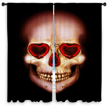 Valentine Scary Red Skull With Heart In Darkness Window Curtains 101082919