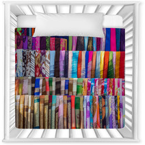 Various Of Colorful Fabrics And Shawls At A Market Stall Nursery Decor 67007817
