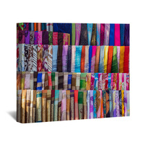 Various Of Colorful Fabrics And Shawls At A Market Stall Wall Art 67007817