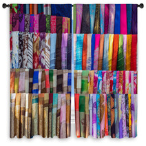 Various Of Colorful Fabrics And Shawls At A Market Stall Window Curtains 67007817
