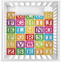 Vector Baby Blocks Set 1 Of 3 - Capital Letters Alphabet Nursery Decor 34967791