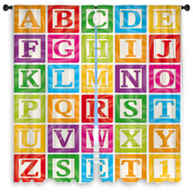 Vector Baby Blocks Set 1 Of 3 - Capital Letters Alphabet Window Curtains 34967791