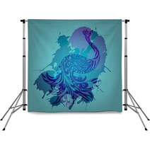 Vector Background With Blue Peacock And Grungy Splashes Backdrops 41939347