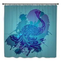 Vector Background With Blue Peacock And Grungy Splashes Bath Decor 41939347