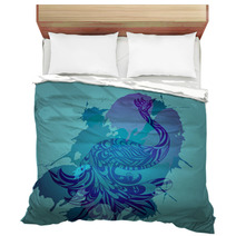 Vector Background With Blue Peacock And Grungy Splashes Bedding 41939347