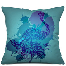 Vector Background With Blue Peacock And Grungy Splashes Pillows 41939347