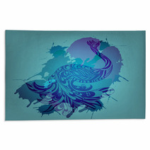 Vector Background With Blue Peacock And Grungy Splashes Rugs 41939347