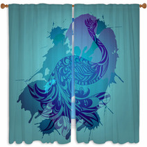 Vector Background With Blue Peacock And Grungy Splashes Window Curtains 41939347