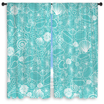Vector Blue Seashells Line Art Seamless Pattern Background With Window Curtains 47439867