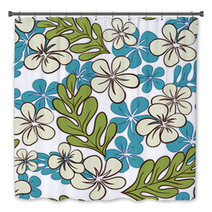 Vector Blue Tropical Flowers Seamless Pattern? Bath Decor 62353372