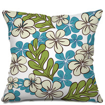 Vector Blue Tropical Flowers Seamless Pattern? Pillows 62353372