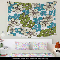 Vector Blue Tropical Flowers Seamless Pattern? Wall Art 62353372