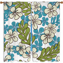 Vector Blue Tropical Flowers Seamless Pattern? Window Curtains 62353372