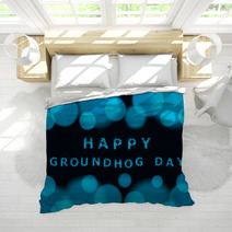 Vector Blurry Background With Bokeh And Inscription Happy Groundhog Day. Bedding 101053718