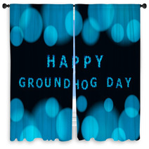Vector Blurry Background With Bokeh And Inscription Happy Groundhog Day. Window Curtains 101053718
