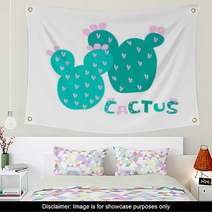 Vector Cactus Exotic Pricky Childish Funny Plant On White Word For Design Paper Textil Wall Art 237140451