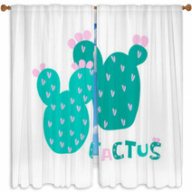 Vector Cactus Exotic Pricky Childish Funny Plant On White Word For Design Paper Textil Window Curtains 237140451