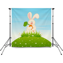 Vector Cartoon Little Toy Bunny With Carrot Backdrops 27350904