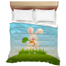 Vector Cartoon Little Toy Bunny With Carrot Bedding 27350904