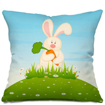 Vector Cartoon Little Toy Bunny With Carrot Pillows 27350904