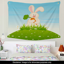 Vector Cartoon Little Toy Bunny With Carrot Wall Art 27350904