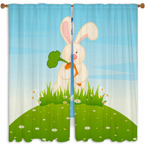 Vector Cartoon Little Toy Bunny With Carrot Window Curtains 27350904