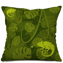 Vector Chameleon On A Leaf Background Pillows 67010208