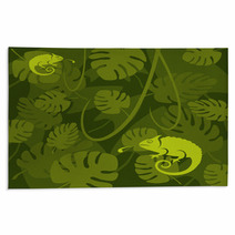 Vector Chameleon On A Leaf Background Rugs 67010208