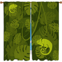 Vector Chameleon On A Leaf Background Window Curtains 67010208