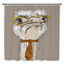 Vector Closeup Portrait Of Funny Ostrich Bird Hipster Bath Decor 67168564