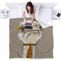 Vector Closeup Portrait Of Funny Ostrich Bird Hipster Blankets 67168564