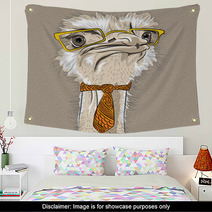 Vector Closeup Portrait Of Funny Ostrich Bird Hipster Wall Art 67168564