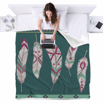 Vector Colorful Set Of Ethnic Decorative Feathers Blankets 59649099