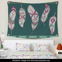 Vector Colorful Set Of Ethnic Decorative Feathers Wall Art 59649099