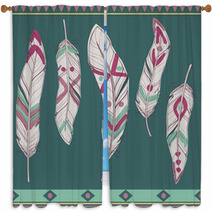 Vector Colorful Set Of Ethnic Decorative Feathers Window Curtains 59649099