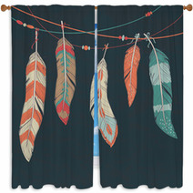 Vector Colorful Set Of Ethnic Decorative Feathers Window Curtains 62427836
