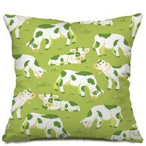 Vector Cows On The Field Seamless Pattern Background With Hand Pillows 47647944