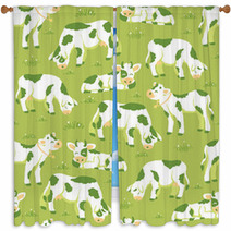 Vector Cows On The Field Seamless Pattern Background With Hand Window Curtains 47647944