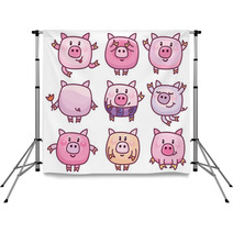 Vector Cute Pigs Cartoons Isolated Backdrops 110401617