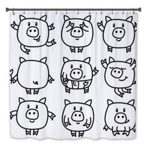 Vector Cute Pigs Cartoons Isolated Bath Decor 107999615