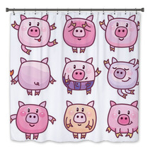 Vector Cute Pigs Cartoons Isolated Bath Decor 110401617