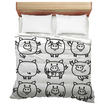 Vector Cute Pigs Cartoons Isolated Bedding 107999615