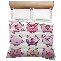 Vector Cute Pigs Cartoons Isolated Bedding 110401617