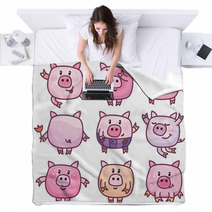 Vector Cute Pigs Cartoons Isolated Blankets 110401617