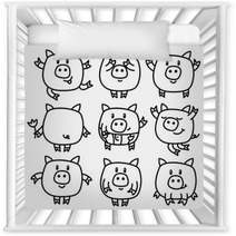 Vector Cute Pigs Cartoons Isolated Nursery Decor 107999615